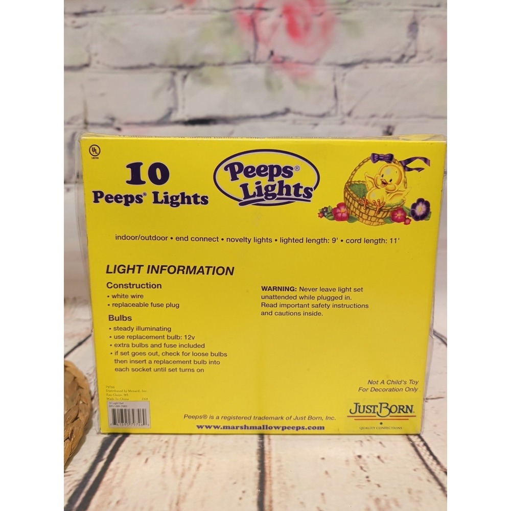NIB Vintage Just Born Peeps Yellow Chicks Novelty String Lights Set of 10 - Picture 3 of 5